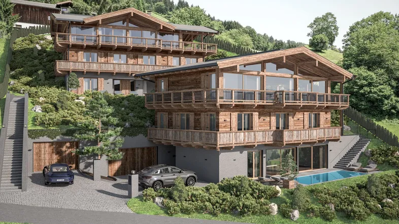 KITZIMMO-Grundstück mit Baugenehmigung für 2 Luxuschalets - Immobilien Itter kaufen.
