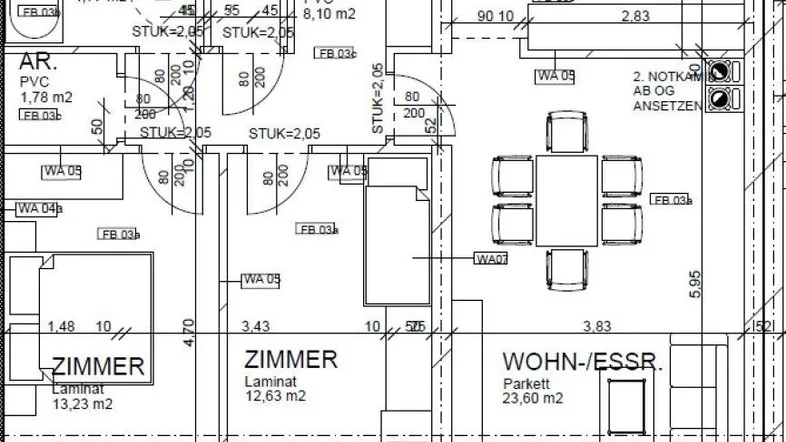 Detaillierter Grundrissplan der Wohnung mit Raumaufteilung und Flächenangaben.
