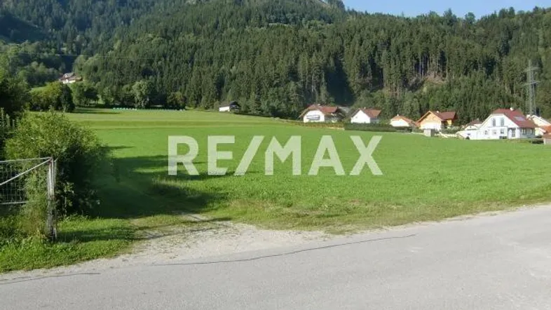 Weitläufige grüne Wiesenflächen mit vereinzelten Häusern und einem beeindruckenden Bergpanorama im Hintergrund.