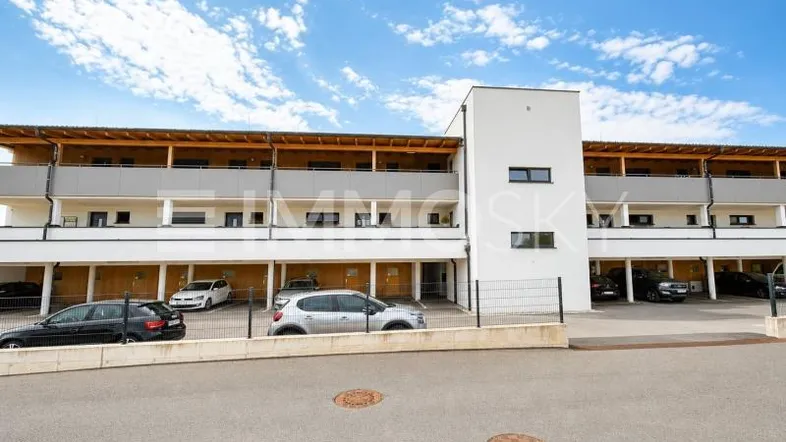 Aussenansich mit Carports und Zufahrt