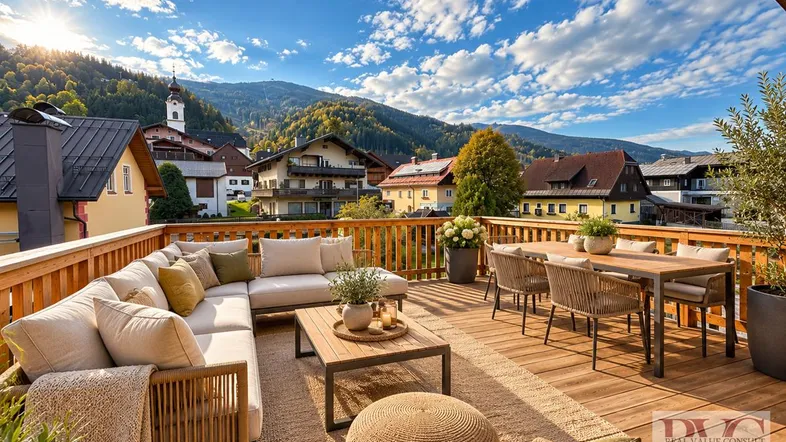 Terrasse mit Bergpanorama – KI-optimierte Fotografie