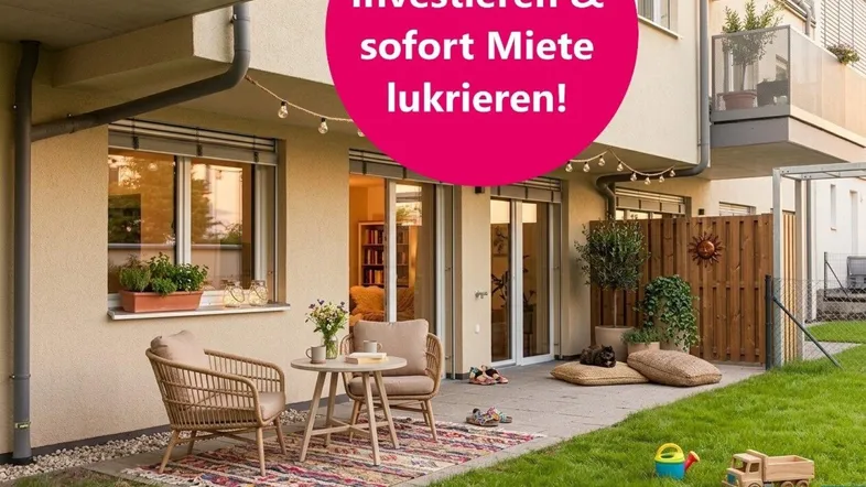 Gemütliche Terrasse mit Sitzgelegenheiten und direktem Zugang zum Garten, ideal für entspannte Stunden im Freien.