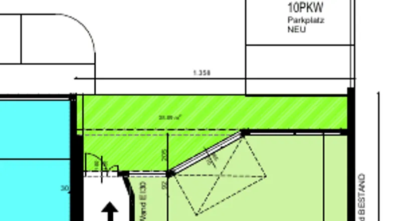 Grundriss zeigt eine Einheit mit 138,89 m² und einem angrenzenden Parkplatzbereich.