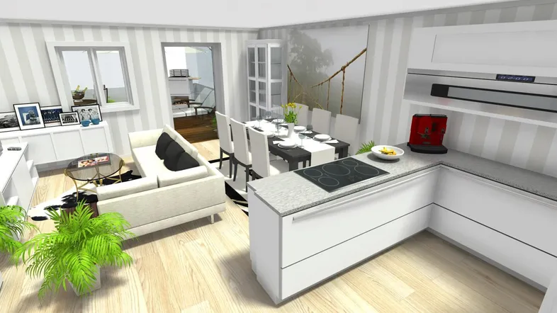 02 Küche Essbereich Wohnen open plan Maisonette- 3D Foto