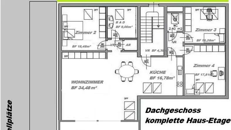 125m2 BF --GR OG mit überdachter Terrasse schematische Aufteilung