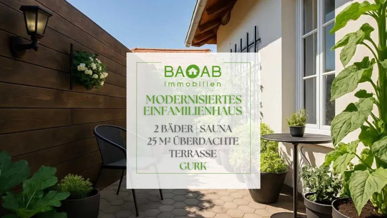 Gemütliche Terrasse mit Holzwand, Pflanzen und Sitzgelegenheiten, ideal zum Entspannen im Freien.