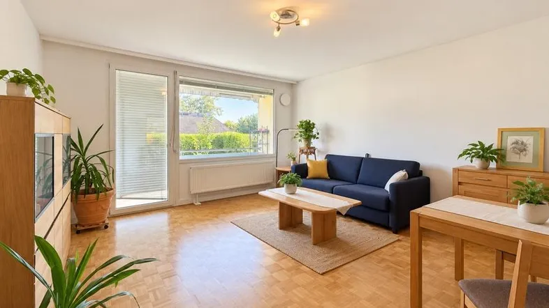 Modernes Wohnzimmer mit Pflanzen KI modifiziert