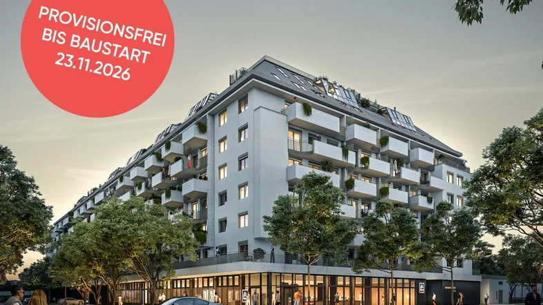 Moderne Wohnanlage mit vielen Balkonen und großen Fenstern, an einer Straßenecke gelegen.