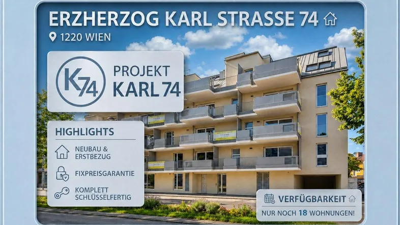 Modernes Mehrfamilienhaus mit Balkonen und Terrassen, als Neubau und Erstbezug in Wien.