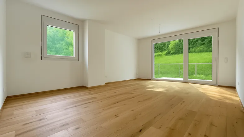 Wohnzimmer mit offener Küche
