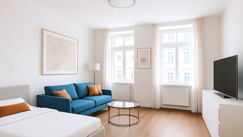 Wohn- und Schlafzimmer Garconniere straßenseitig