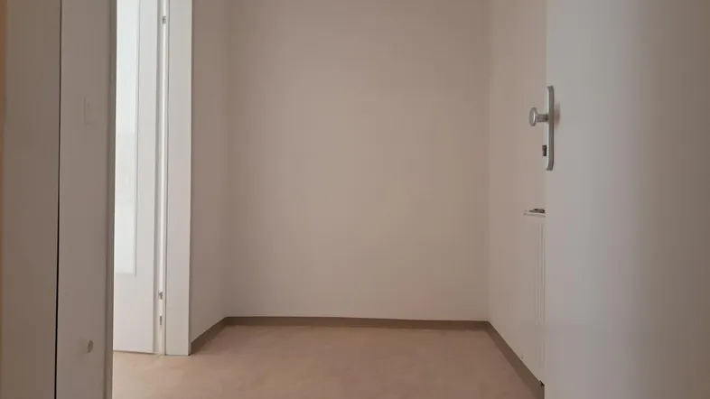 Leerer Raum mit heller Wandfarbe und einfacher Tür, bereit zur individuellen Gestaltung.