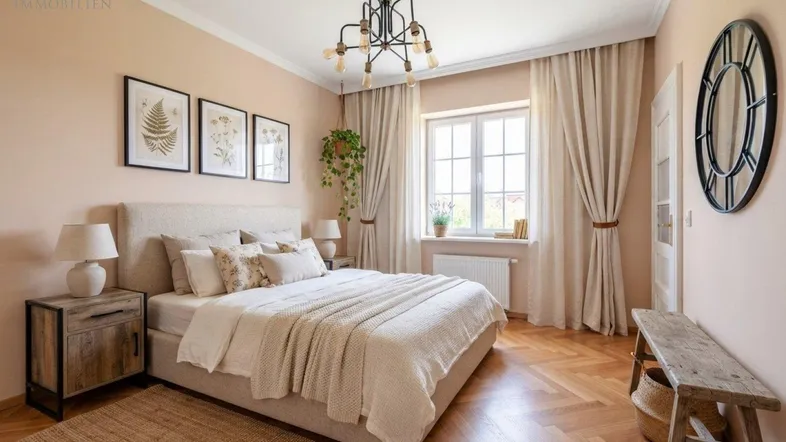 Schlafzimmer im Erdgeschoss - möbliert mit KI