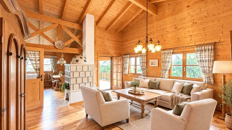 Modernes alpines Chalet-Wohnzimmer