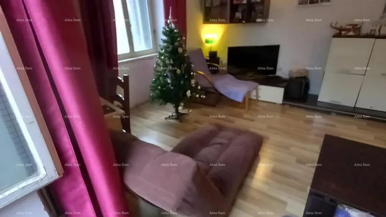 Gemütliches Wohnzimmer mit Holzboden, Weihnachtsbaum und bequemen Sitzgelegenheiten.