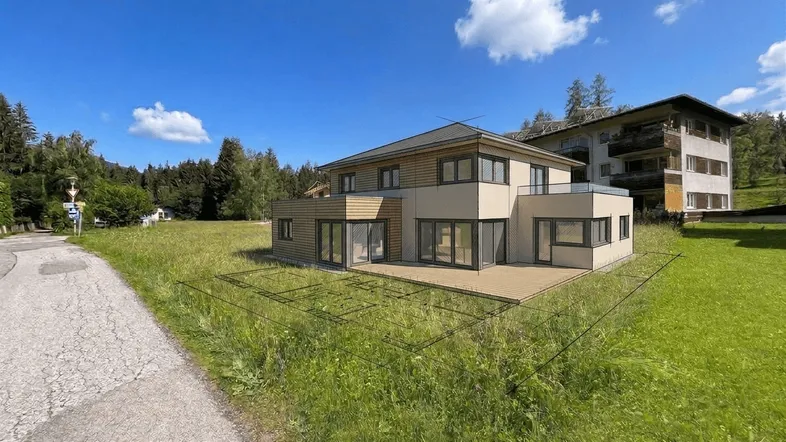 Haus mittels KI auf dem Baugrundstück dargestellt