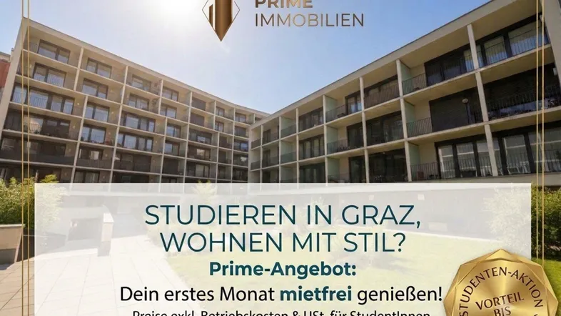 Modernes Apartmentgebäude mit vielen Balkonen und großen Fenstern unter blauem Himmel, um einen Innenhof angelegt.