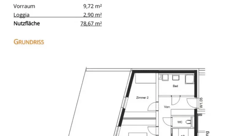 Grundriss der Wohnung Nr. 5 im Haus 1 mit Balkon, Loggia und Gartenfläche.