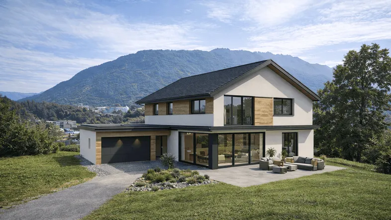 Modernes Haus mit Bergblick