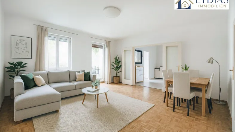 Wohnzimmer mit Balkon (Virtual Staging)