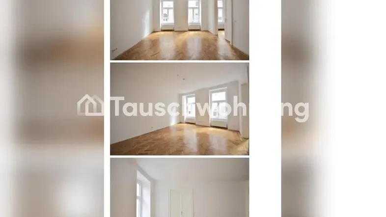 Heller Raum mit Parkettboden und hohen Fenstern, ideal als Wohn- oder Schlafzimmer in gutem Zustand.