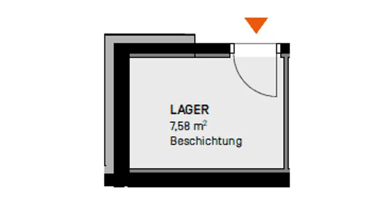 Grundriss eines Lagerraums mit einer Fläche von 7,58 m² und Zugangstür.