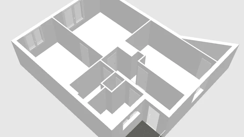 3D-Grundrissansicht der Wohnung mit klarer Raumaufteilung und Balkon.