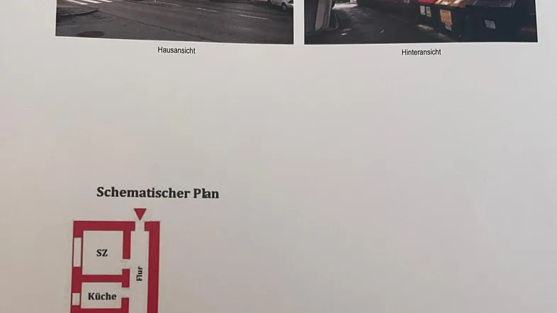 Schematischer Plan einer Wohnung mit zwei Schlafzimmern, Bad, WC und Balkon.