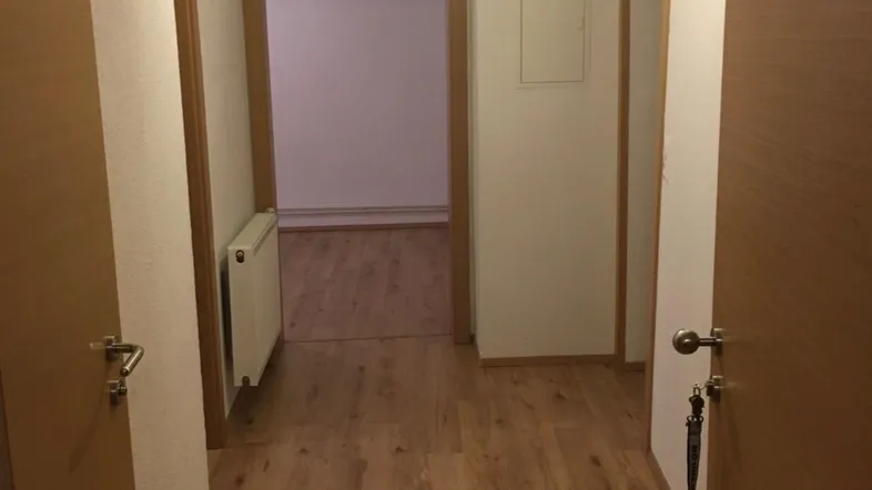 Helle Diele mit Laminatboden und Zugang zu mehreren Zimmern in gutem Zustand.