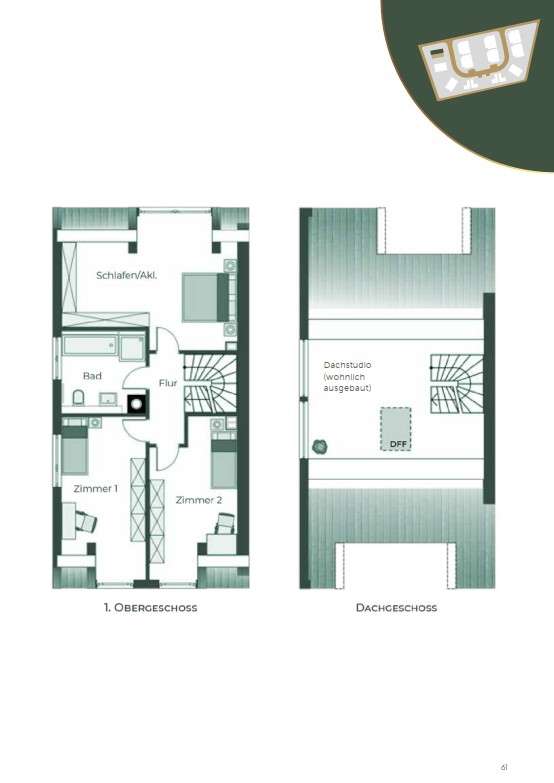 Grundriss Dachgeschoss + Studi