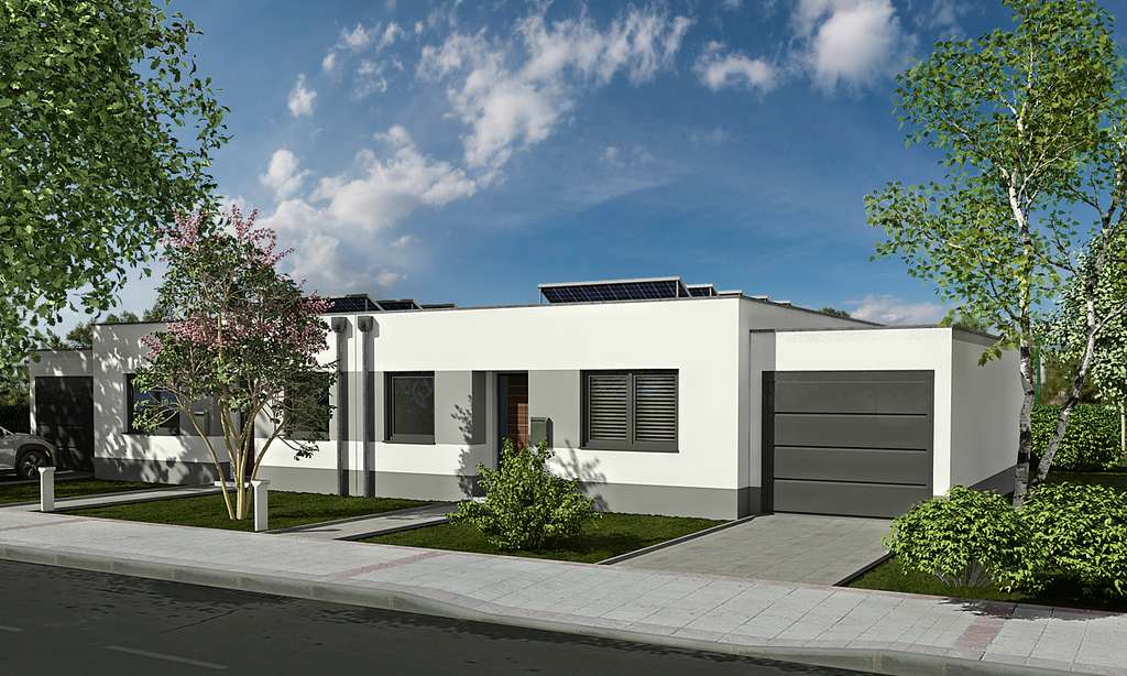 Neubau eines modernen barrierefreien Seniorenbungalows als Nullenergiehaus