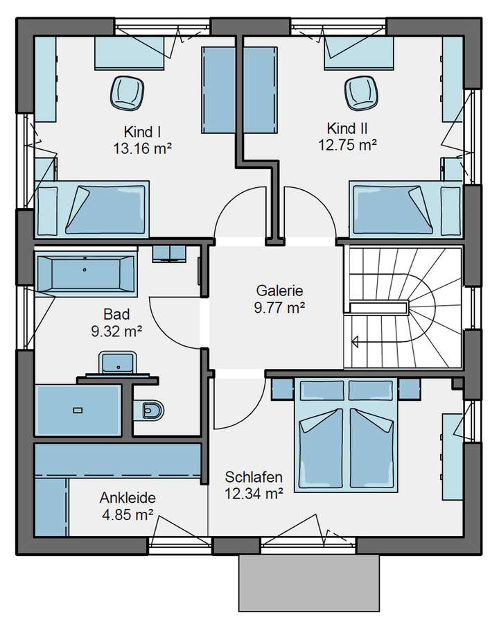 Grundrissidee Obergeschoss.