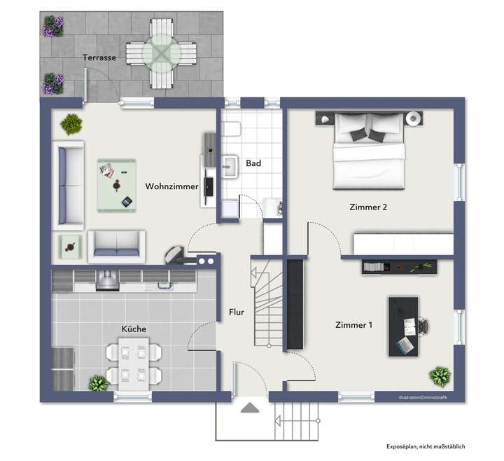 Grundriss beispielmöbliert EG