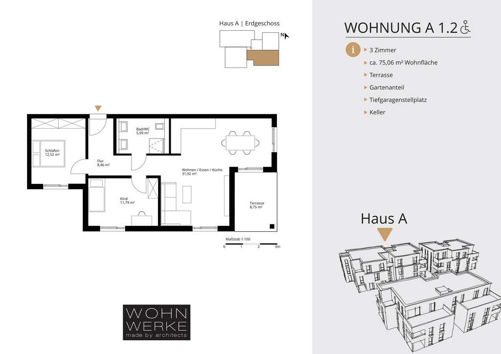 Whg A 1.2 - barrierefreie 3-Zimmer Gartenwohnung - degressive Afa möglich!