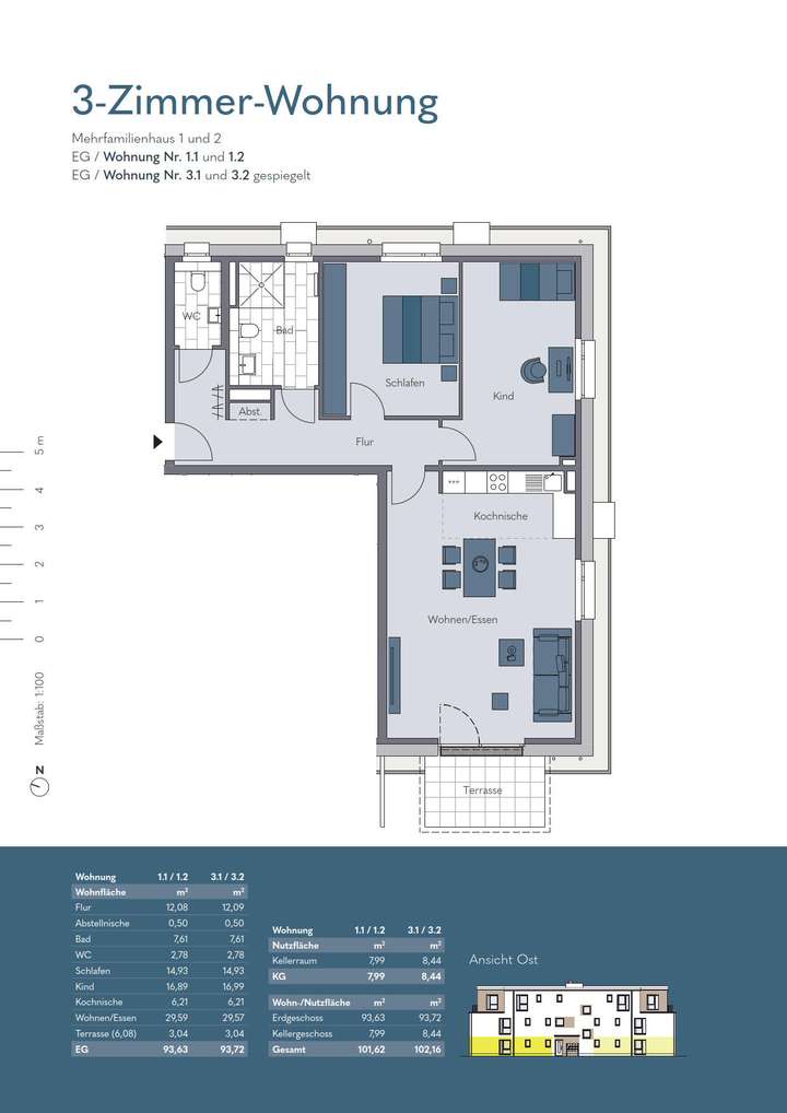 Grundriss 1.1, 1.2, 3.1, 3.2