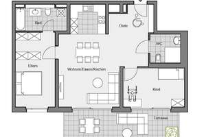 Exklusive 3-Zimmerwohnung mit Sonnenterrasse und Privatgarten in QUARTIER an der OPPENHEIMER – Die vollständige Adresse der Immobilie erhältst du vom Anbieter., 55268 Nieder-Olm – Vorschaubild 6