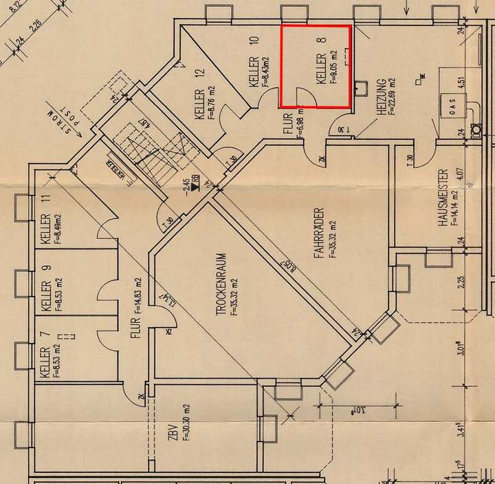 Der Grundriss zum Kellerabteil