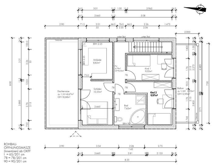 Obergeschoss-Grundrisszeichnun