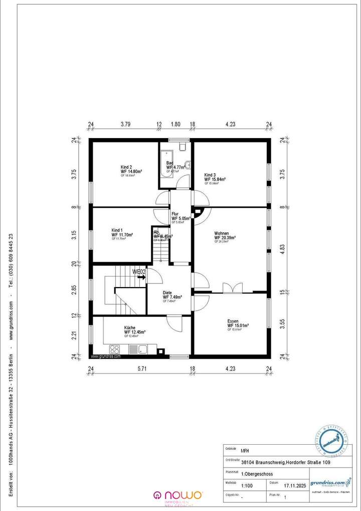 Grundriss 1.OG bemaßt