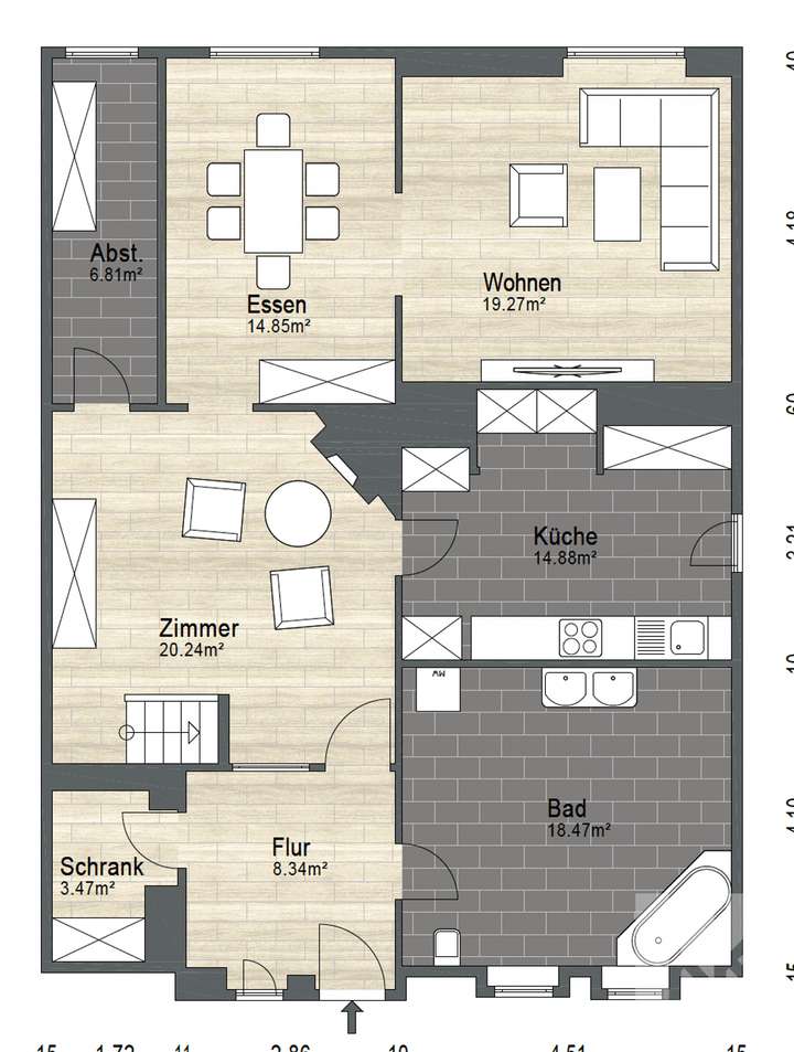 Grundriss WE hinten EG
