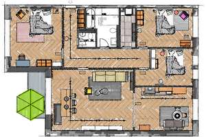 Architektonisch durchdachtes Wohnkonzept auf 4 eingerichteten Räumen, Designküche und Sonnenbalkon