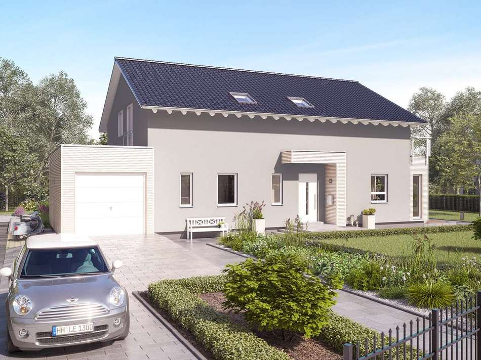 Hausansicht in hellem grau