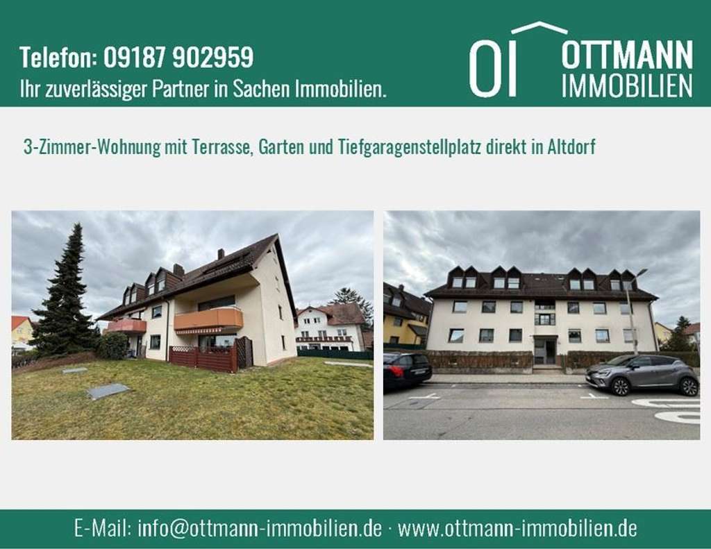 Immobilie in Altdorf bei Nürnberg - 3-Zimmer-Wohnung mit Terrasse, Garten und Tiefgarage direkt in Altdorf - Bild 0