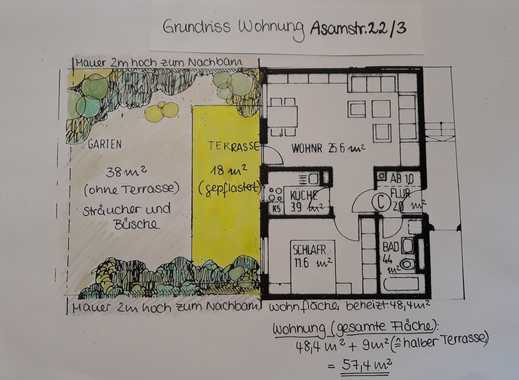 Renovierte 2 Zimmer-Terrassenwohnung mit EBK (+ teilmöbliert)