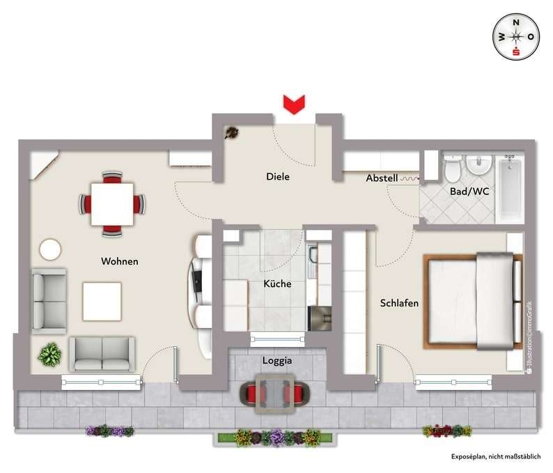 Gut geschnittene, freie 2-Zimmer-Wohnung mit Potenzial in Nürnberg Erlenstegen, Nürnberg – Bild 3