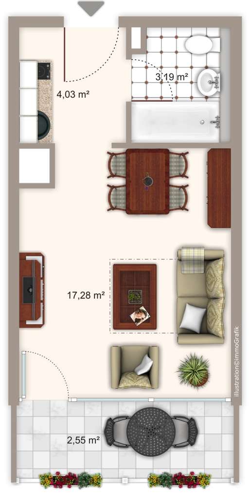 Renovierte 1-Zimmer-Wohnung mit Balkon
