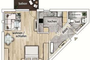 Schickes 1-Raum-Appartement mit Balkon – Roßstraße 21, 42105 Elberfeld, Wuppertal – Vorschaubild 9