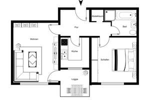 F&D | Gepflegte 2-Zimmer-EG-Wohnung mit Südbalkon und Garage – Die vollständige Adresse der Immobilie erhältst du vom Anbieter., 78532 Tuttlingen – Vorschaubild 2