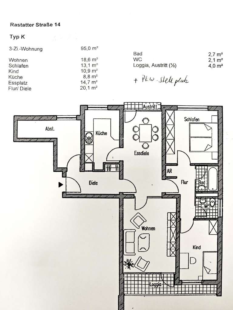 sehr schöne geschnittene 3 bis 4 Zimmer-Wohnung mit Südloggia