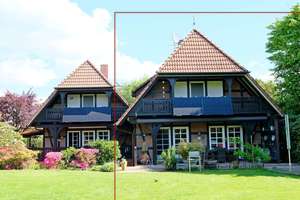 luxuriöse Fachwerk-Doppelhaushälfte im Zentrum von Rösrath, mit Traumgrundstück, Sauna